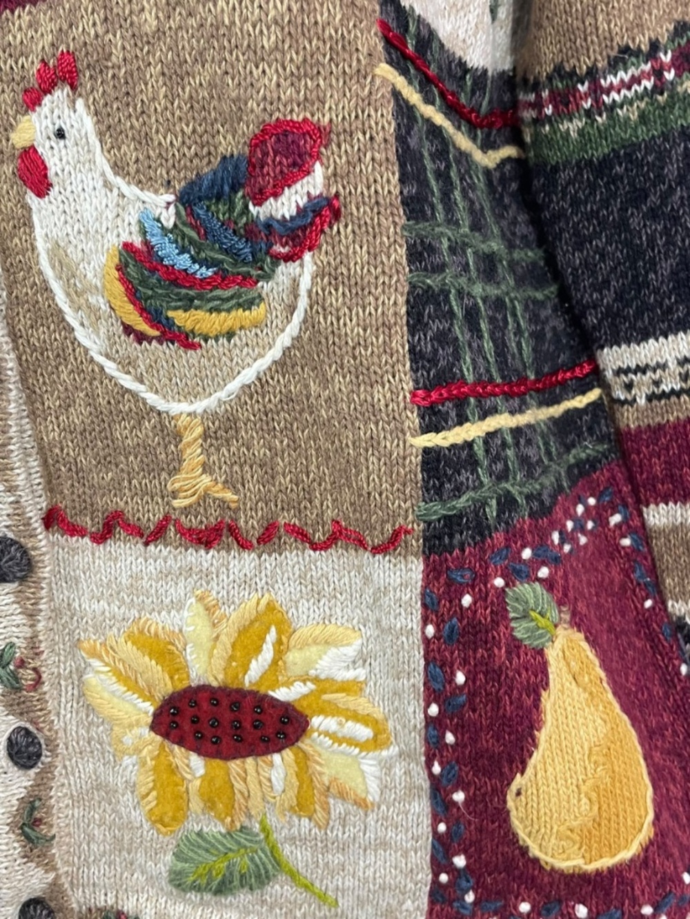 Cottagecore Patchwork Embroidered Cardigan M Homestead Farmhouse Floral Vintage - Picture 6 of 12